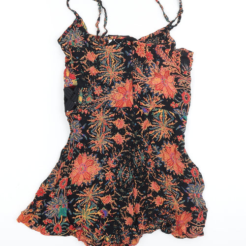 Topshop Womens Black Floral Viscose Playsuit One-Piece Size 10 Zip