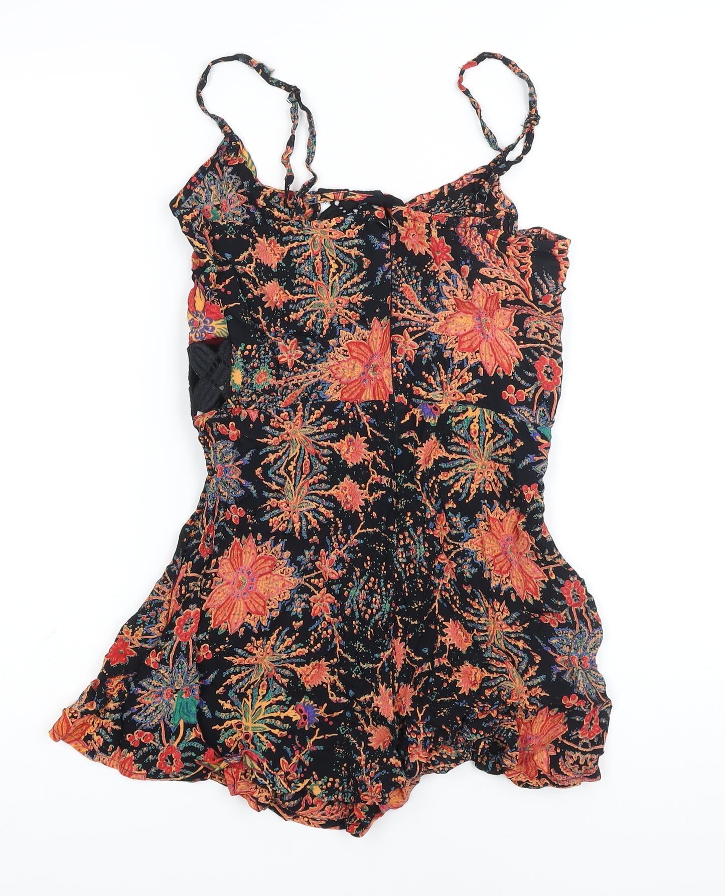 Topshop Womens Black Floral Viscose Playsuit One-Piece Size 10 Zip