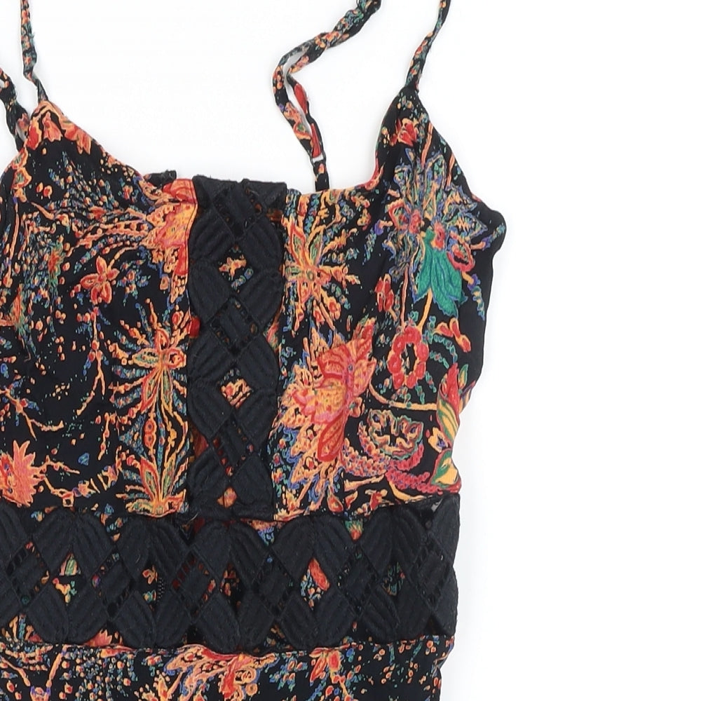 Topshop Womens Black Floral Viscose Playsuit One-Piece Size 10 Zip