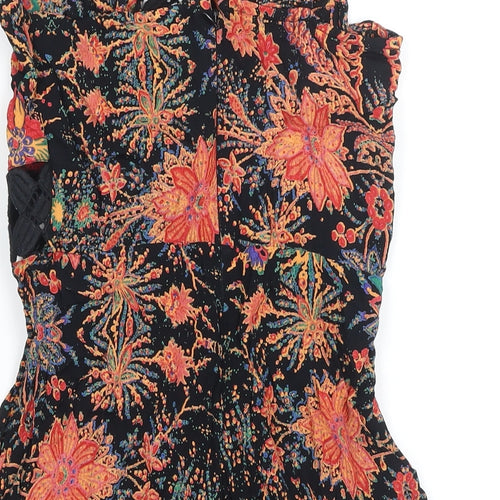 Topshop Womens Black Floral Viscose Playsuit One-Piece Size 10 Zip