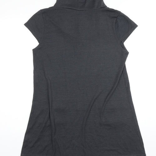 Izabel Womens Grey Acrylic Tunic Button-Up Size 14 Cowl Neck