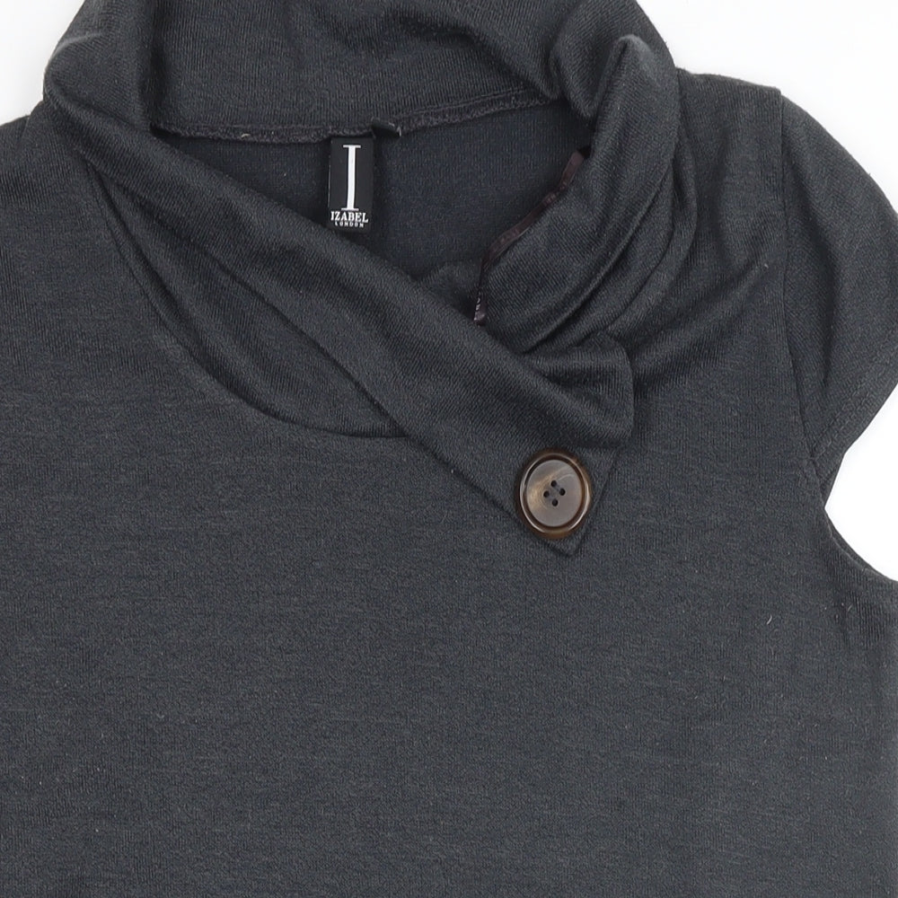 Izabel Womens Grey Acrylic Tunic Button-Up Size 14 Cowl Neck