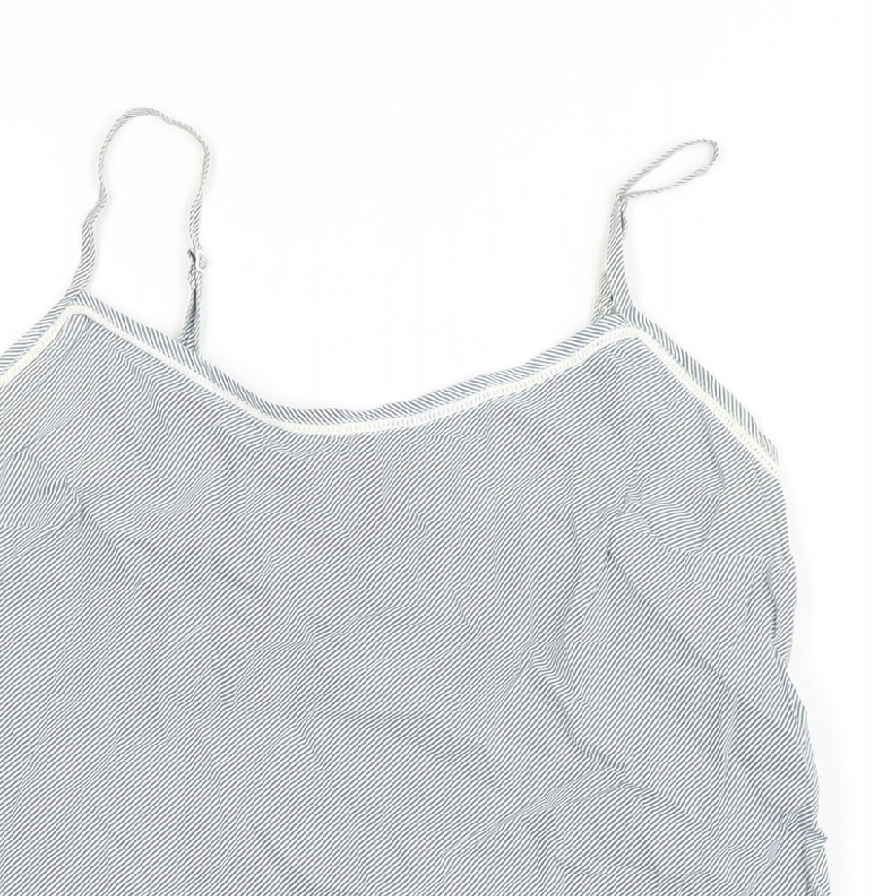 Mango Womens Blue Striped Cotton Camisole Button-Up Size M Scoop Neck