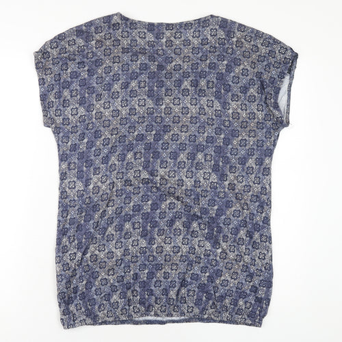 TOM TAILOR Womens Blue Geometric Cotton Basic T-Shirt Size XL Cowl Neck