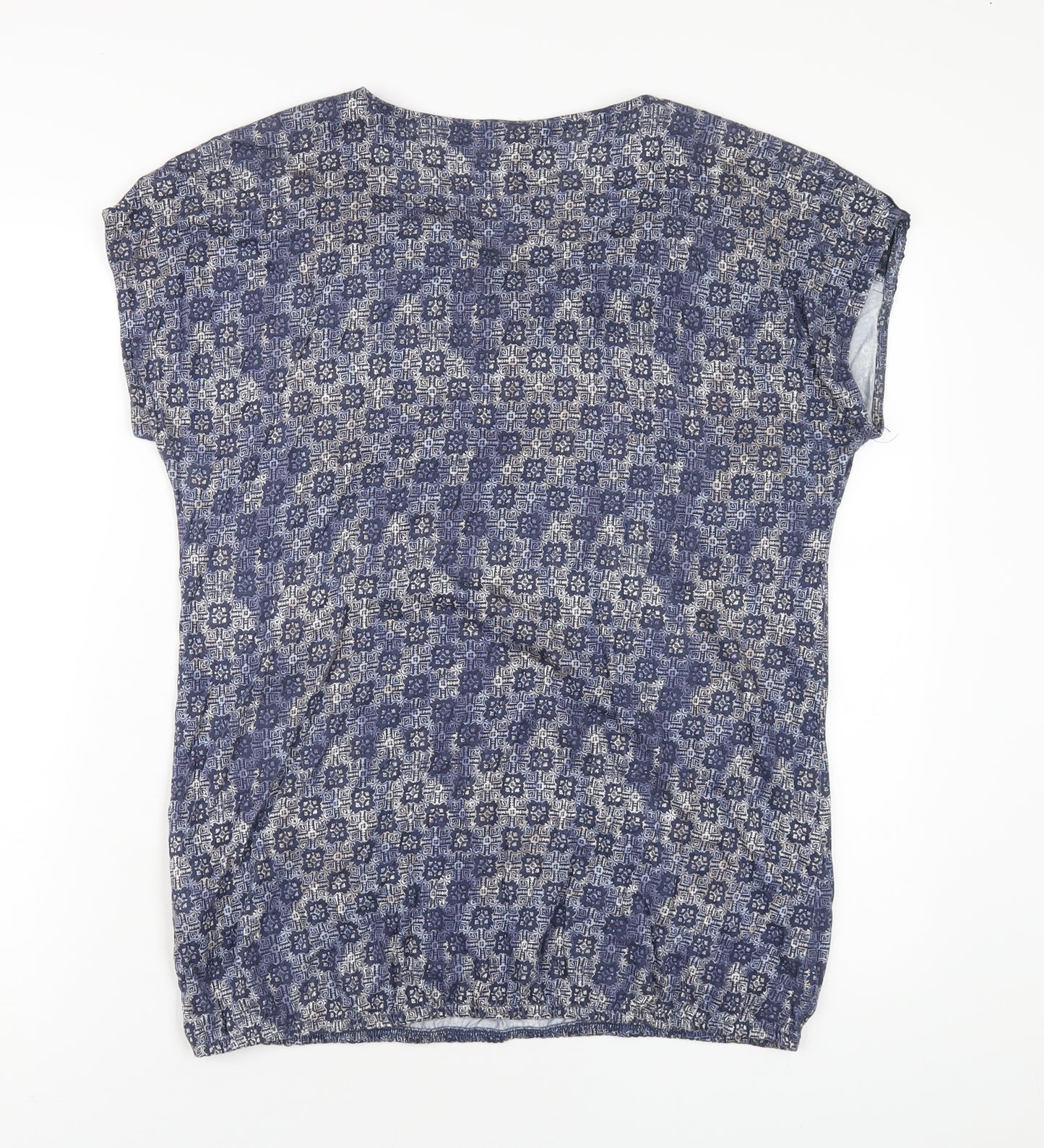 TOM TAILOR Womens Blue Geometric Cotton Basic T-Shirt Size XL Cowl Neck