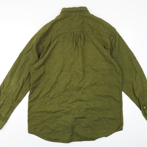 Express Mens Green Cotton Button-Up Size L Collared Button