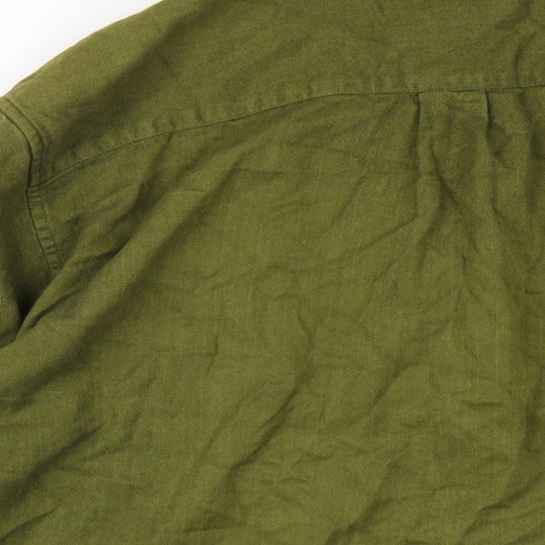 Express Mens Green Cotton Button-Up Size L Collared Button