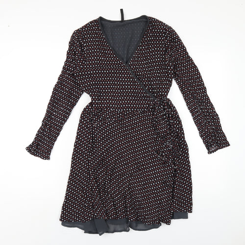 Pepe Jeans Womens Grey Geometric Viscose Wrap Dress Size S V-Neck Tie