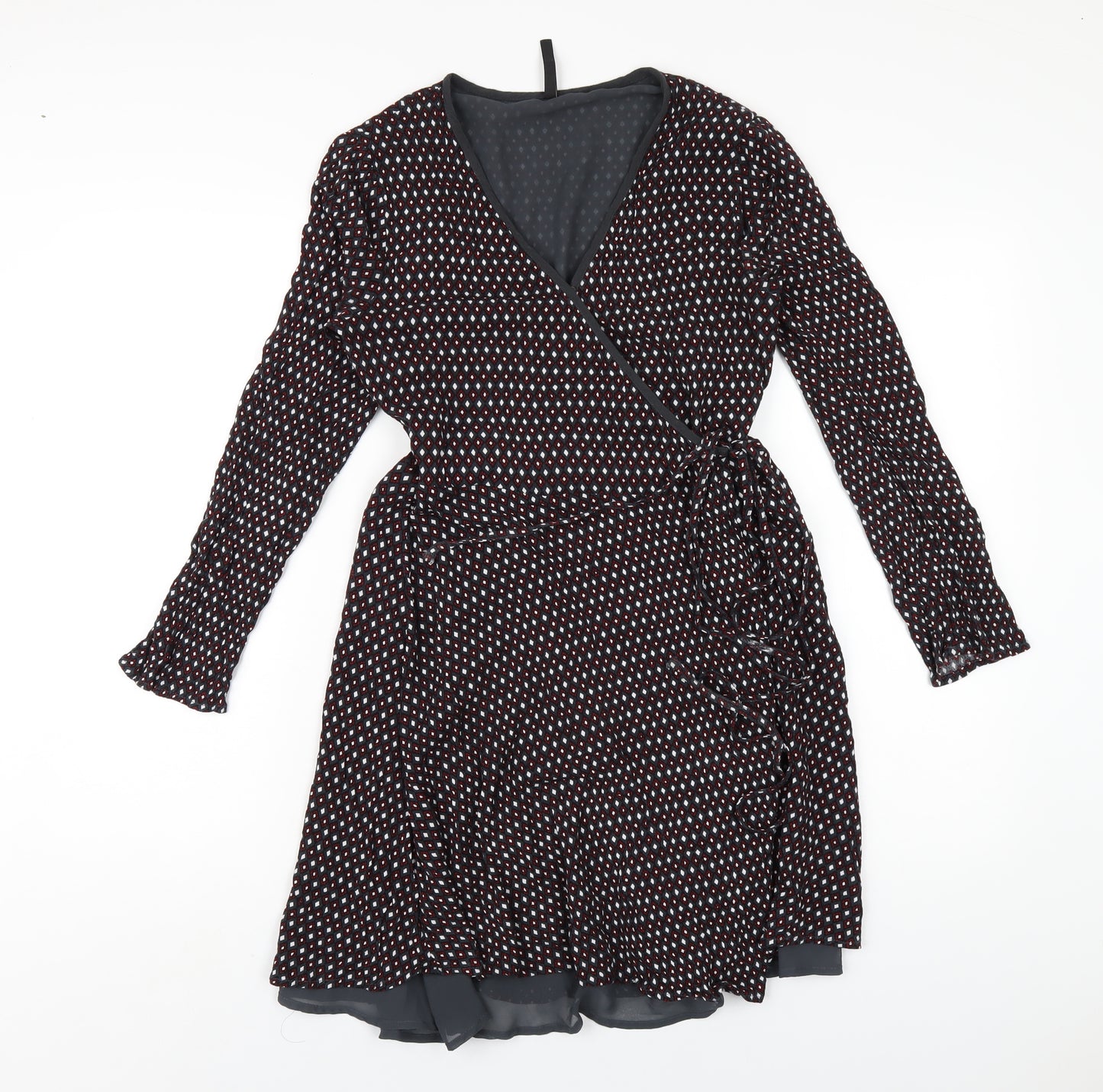 Pepe Jeans Womens Grey Geometric Viscose Wrap Dress Size S V-Neck Tie
