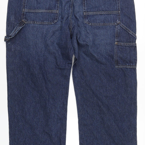 Marks and Spencer Mens Blue Cotton Wide-Leg Jeans Size 42 in L31 in Regular Zip