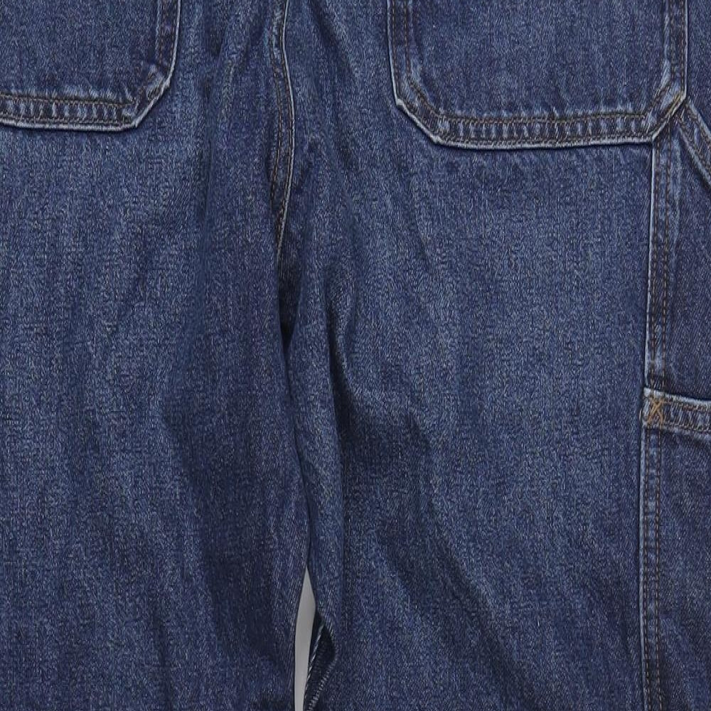 Marks and Spencer Mens Blue Cotton Wide-Leg Jeans Size 42 in L31 in Regular Zip