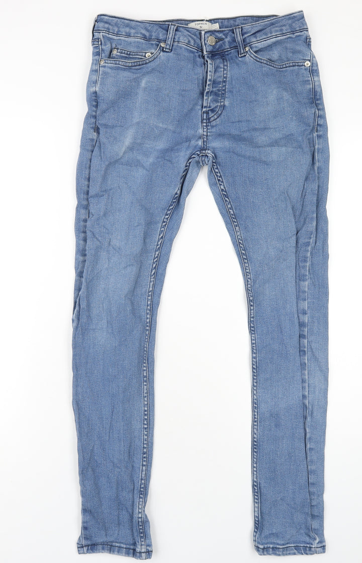Topman Mens Blue Cotton Skinny Jeans Size 30 in L30 in Regular Zip