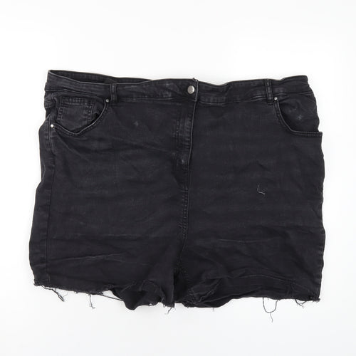 Yours Womens Black Cotton Cut-Off Shorts Size 28 Regular Zip