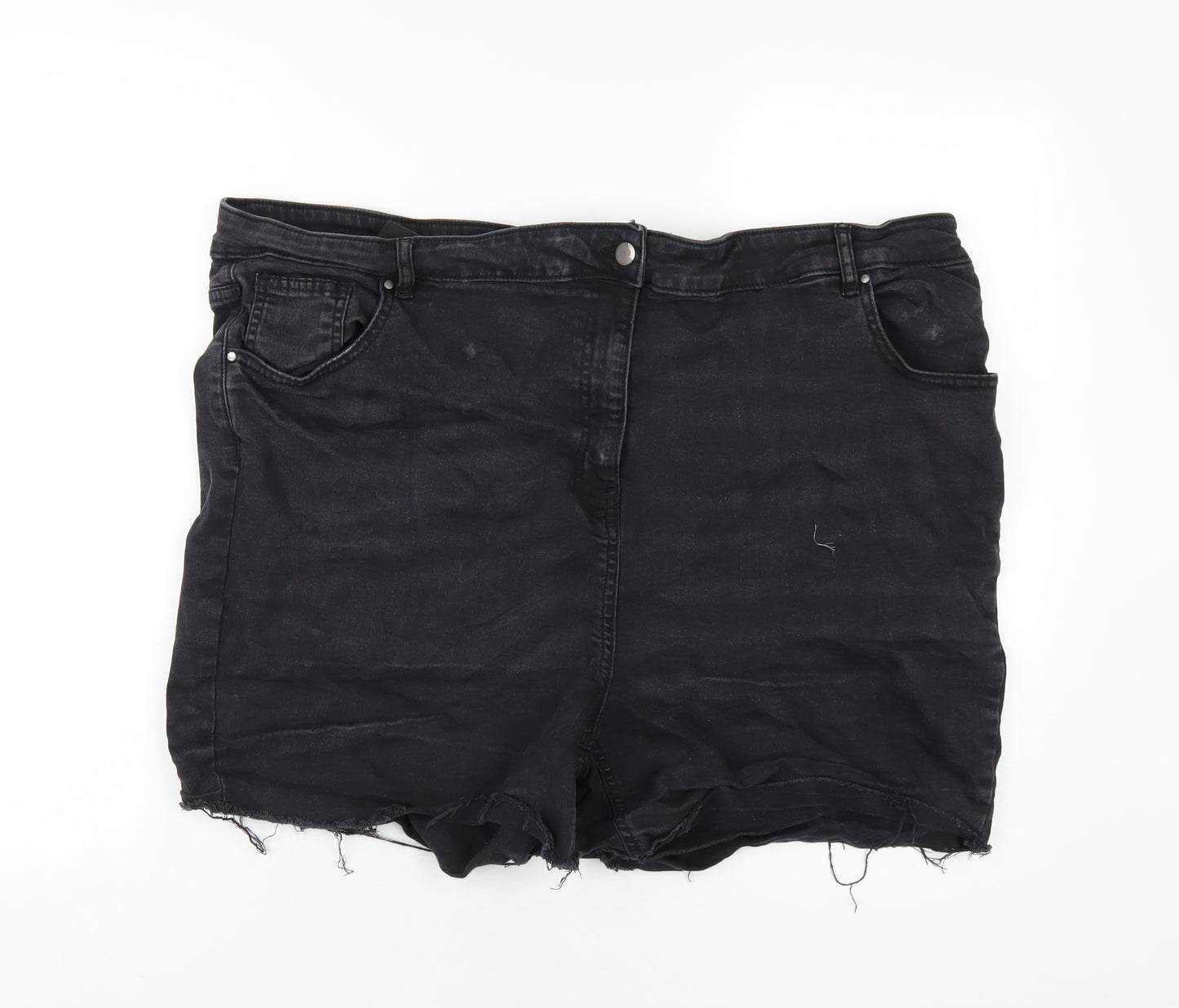 Yours Womens Black Cotton Cut-Off Shorts Size 28 Regular Zip