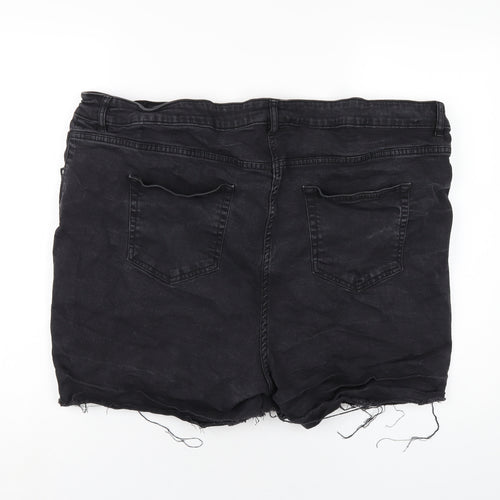 Yours Womens Black Cotton Cut-Off Shorts Size 28 Regular Zip