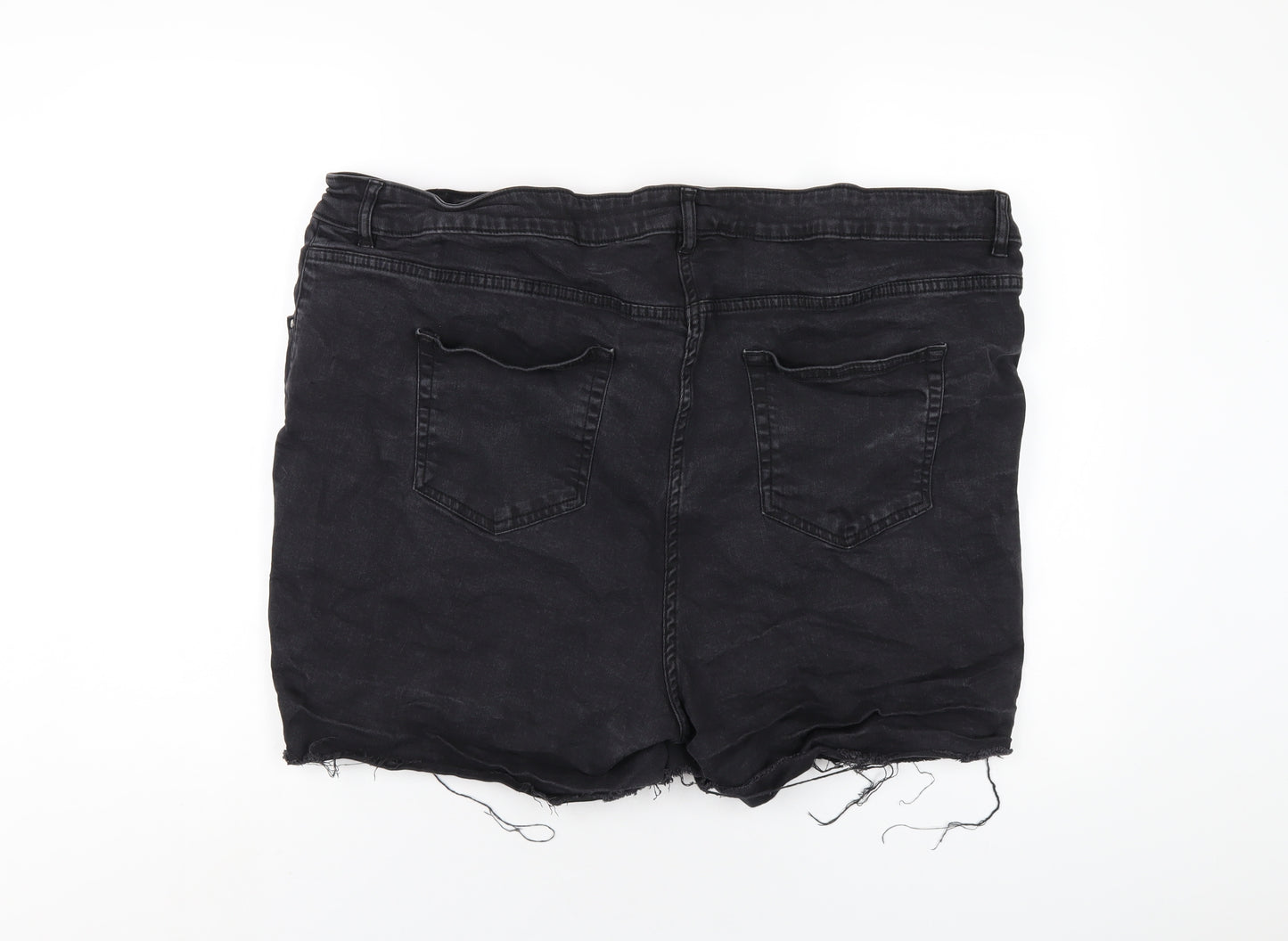Yours Womens Black Cotton Cut-Off Shorts Size 28 Regular Zip