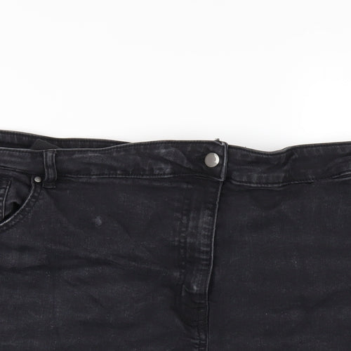 Yours Womens Black Cotton Cut-Off Shorts Size 28 Regular Zip