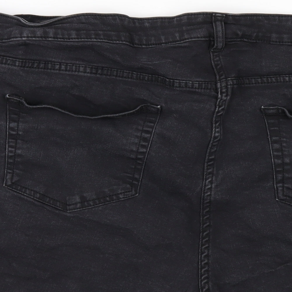 Yours Womens Black Cotton Cut-Off Shorts Size 28 Regular Zip