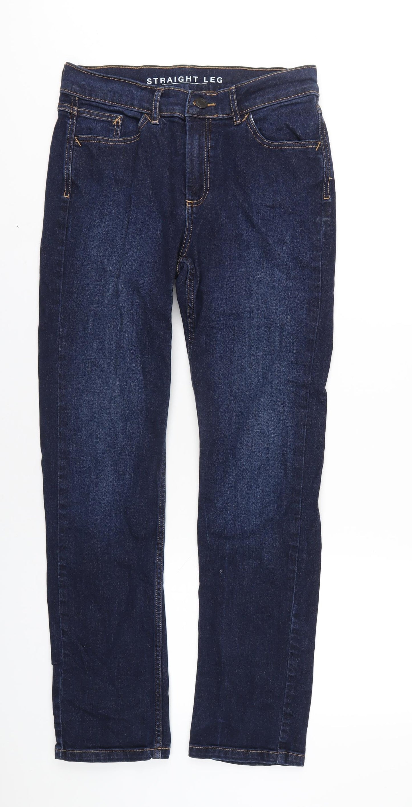 Marks and Spencer Womens Blue Cotton Straight Jeans Size 12 L30 in Regular Zip