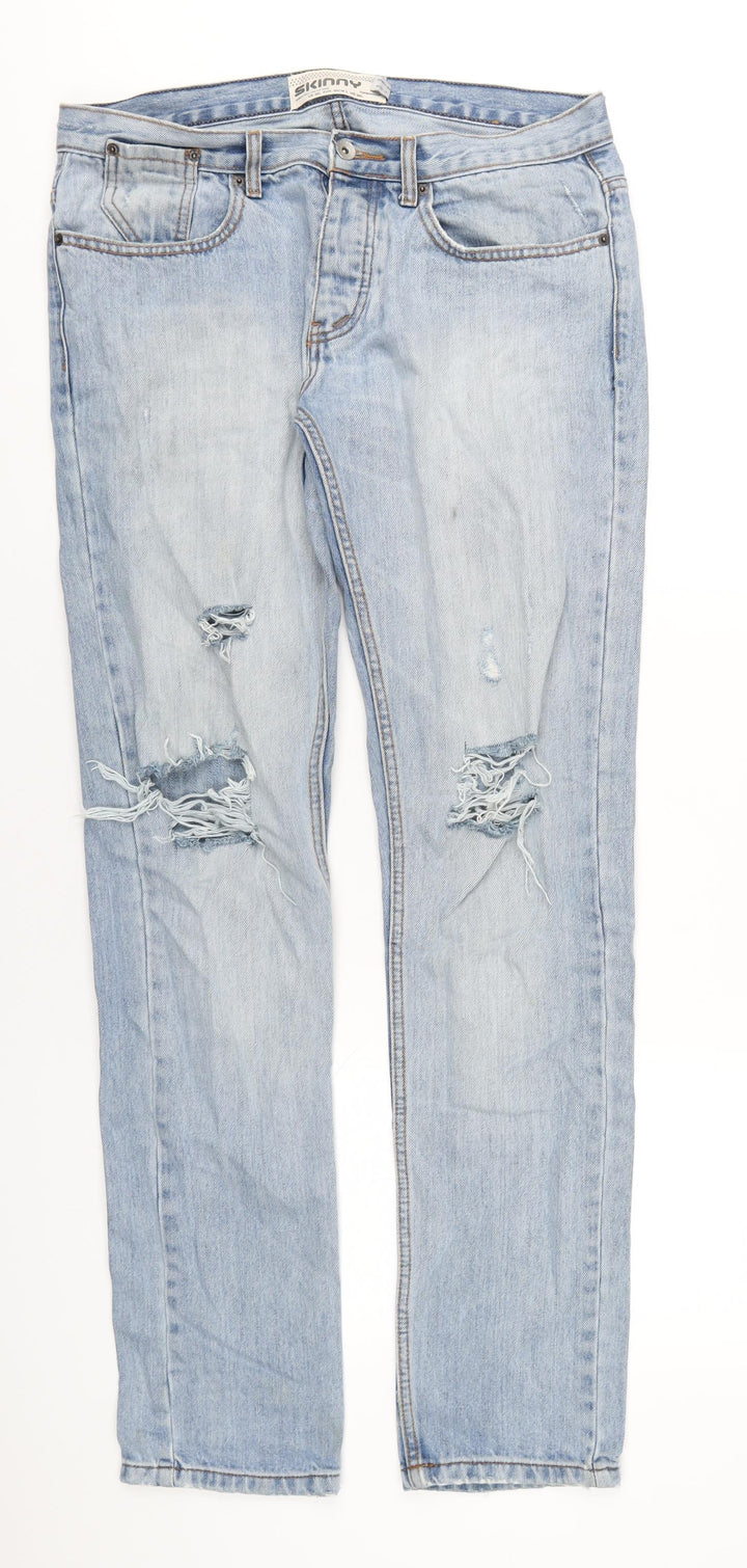 Topman Mens Blue Cotton Straight Jeans Size 34 in L36 in Regular Button