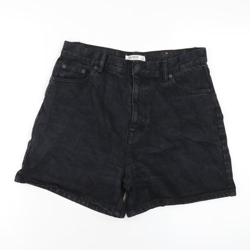 Pull&Bear Womens Black Cotton Boyfriend Shorts Size 12 L5 in Regular Zip