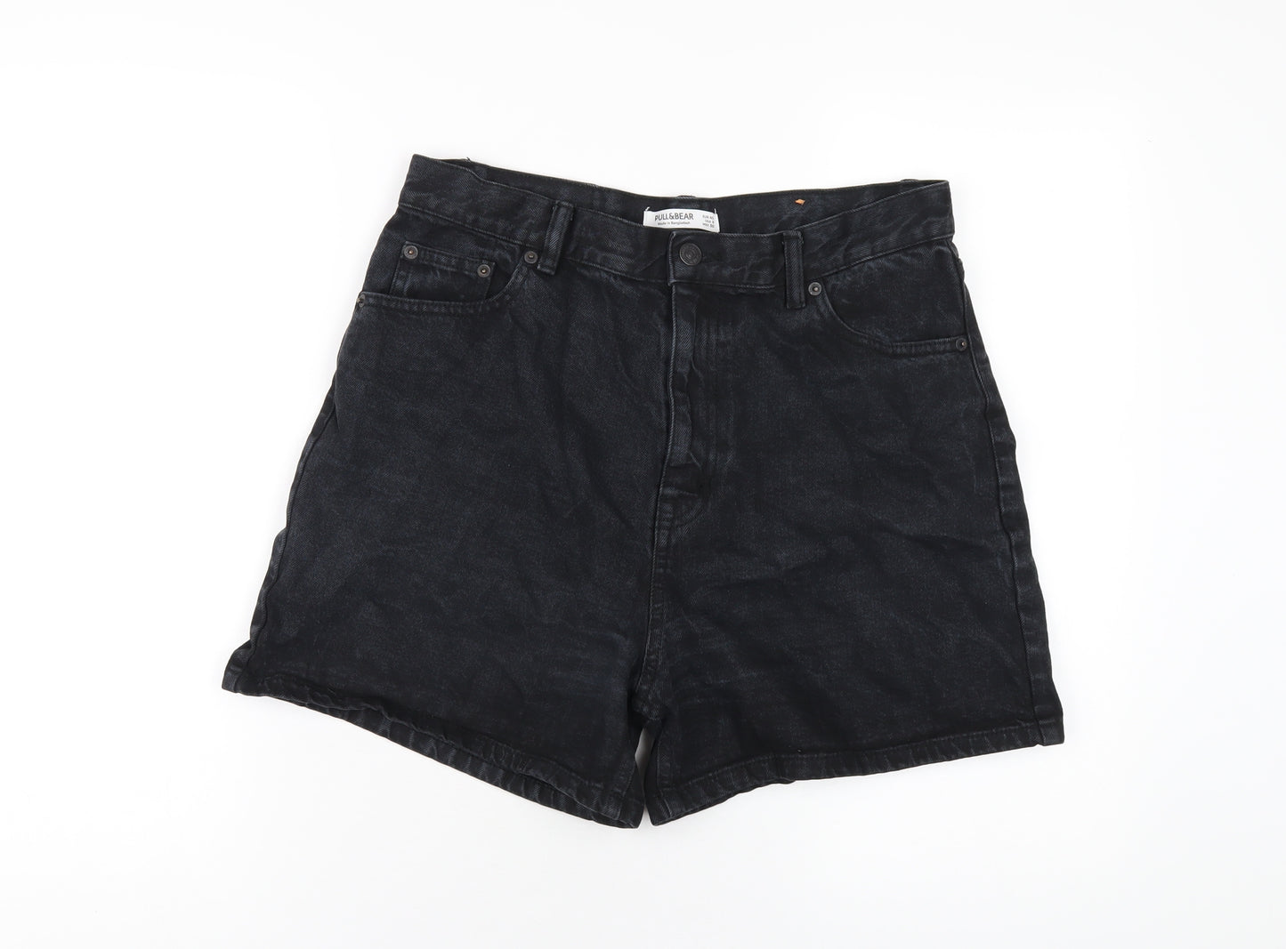 Pull&Bear Womens Black Cotton Boyfriend Shorts Size 12 L5 in Regular Zip