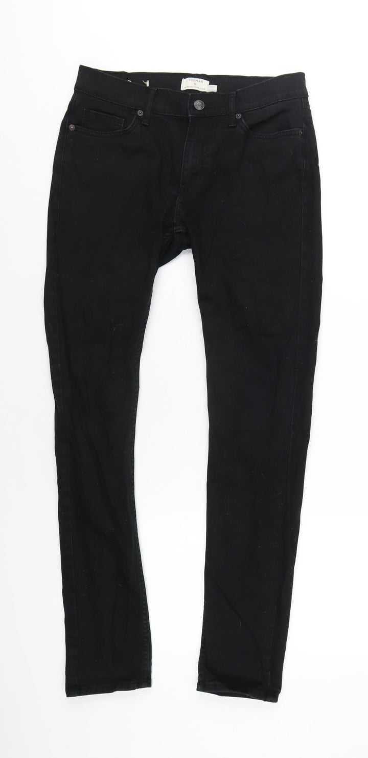 Topman Mens Black Cotton Skinny Jeans Size 30 in L31 in Regular Zip