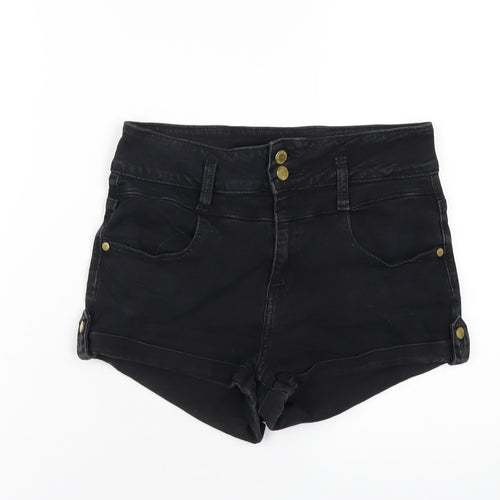 Topshop Womens Black Cotton Boyfriend Shorts Size 12 Regular Zip