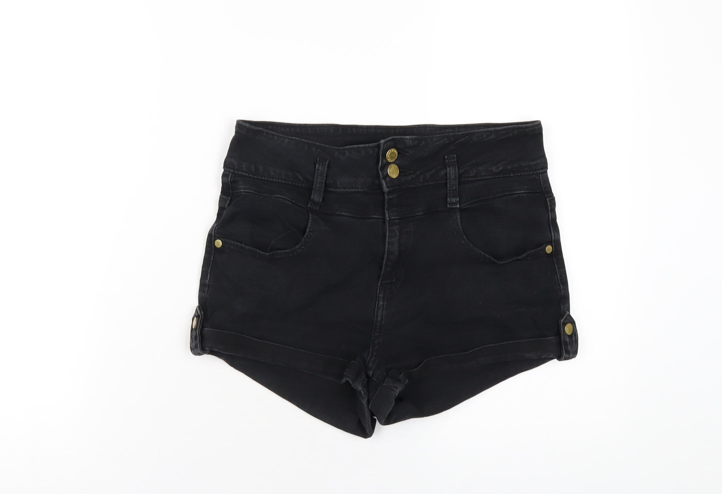 Topshop Womens Black Cotton Boyfriend Shorts Size 12 Regular Zip