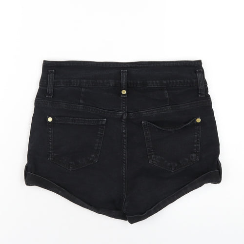 Topshop Womens Black Cotton Boyfriend Shorts Size 12 Regular Zip