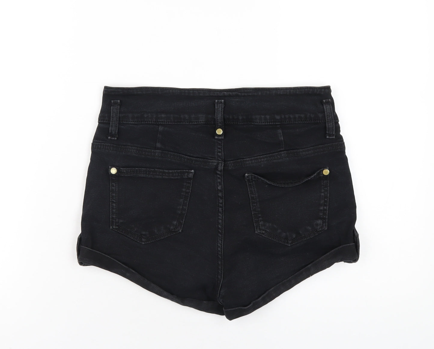 Topshop Womens Black Cotton Boyfriend Shorts Size 12 Regular Zip