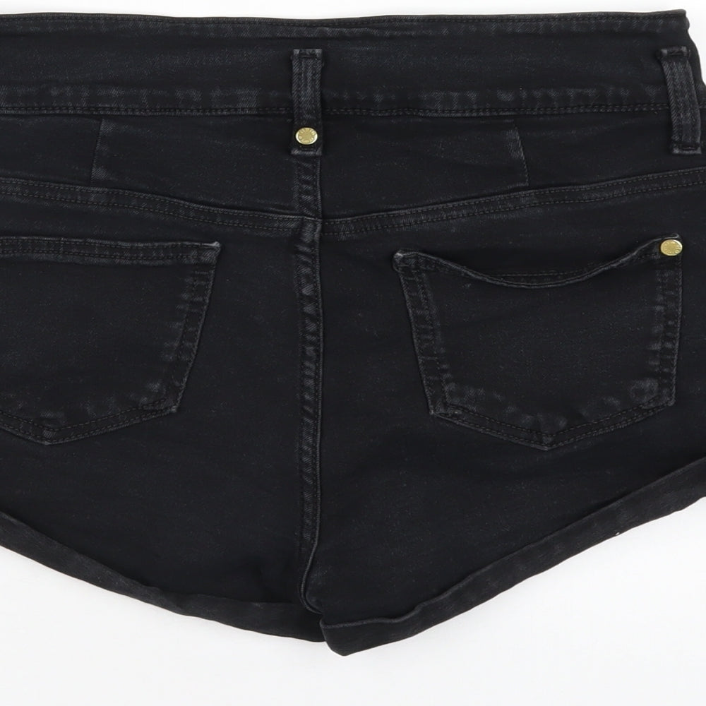 Topshop Womens Black Cotton Boyfriend Shorts Size 12 Regular Zip