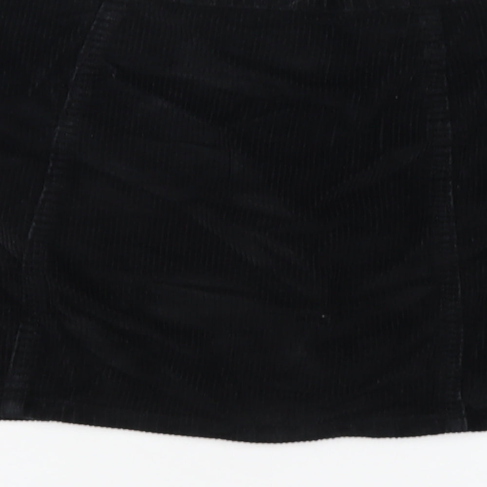 Denim & Co. Womens Black Cotton A-Line Skirt Size 12 Button