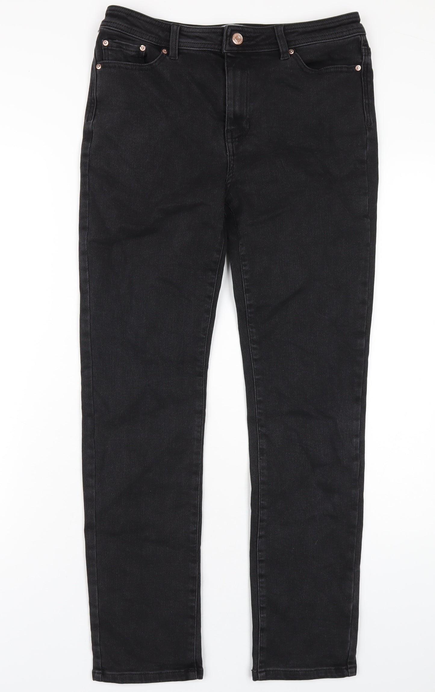 NEXT Womens Black Cotton Straight Jeans Size 10 L29 in Slim Zip