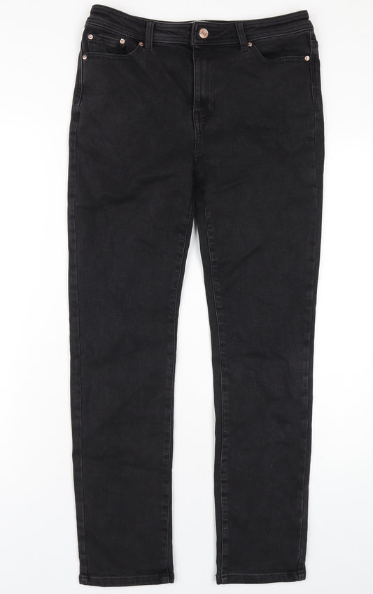 NEXT Womens Black Cotton Straight Jeans Size 10 L29 in Slim Zip