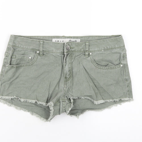 Denim & Co. Womens Green Cotton Hot Pants Shorts Size 10 Regular Zip