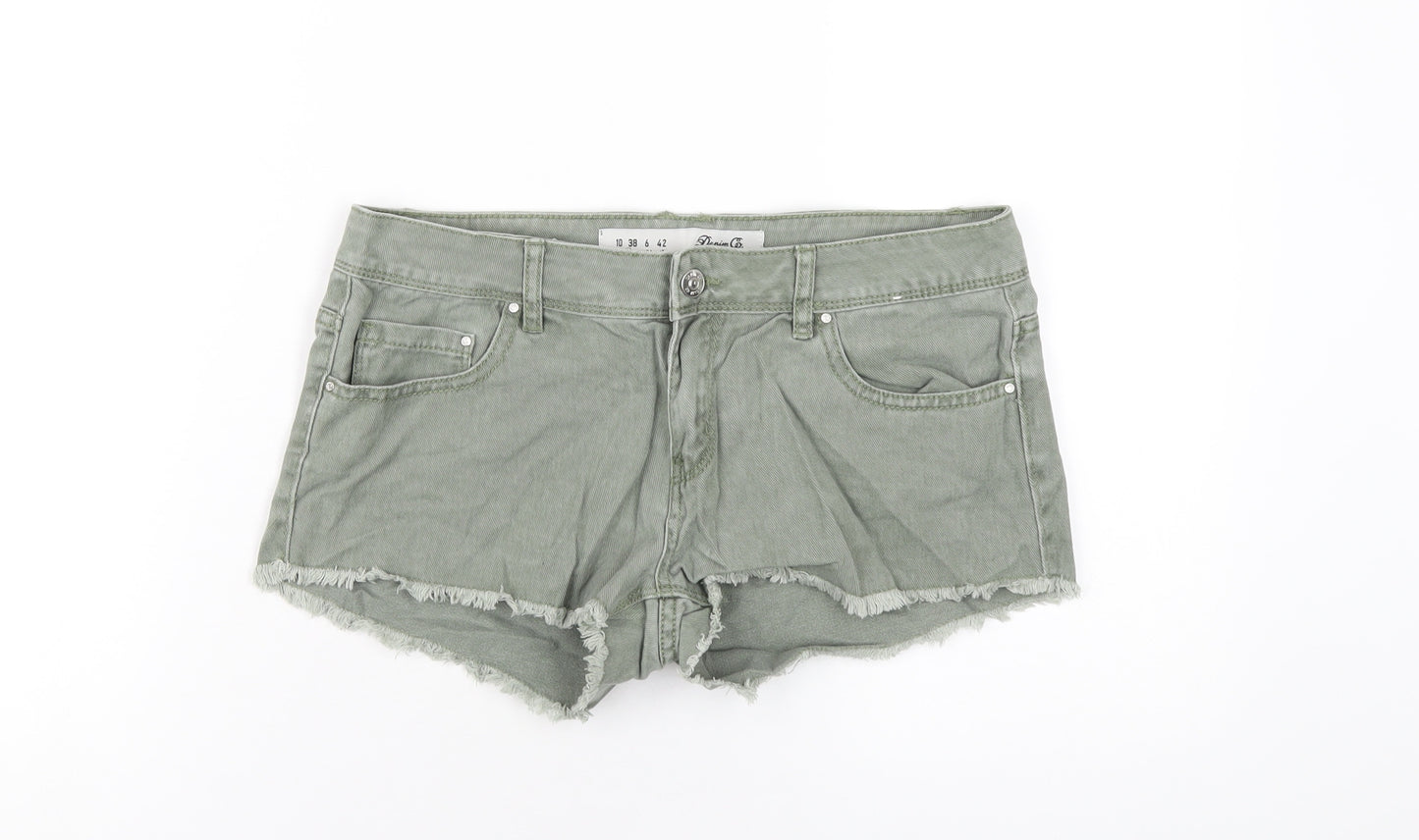 Denim & Co. Womens Green Cotton Hot Pants Shorts Size 10 Regular Zip