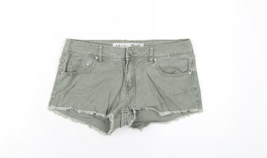 Denim & Co. Womens Green Cotton Hot Pants Shorts Size 10 Regular Zip