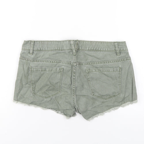 Denim & Co. Womens Green Cotton Hot Pants Shorts Size 10 Regular Zip