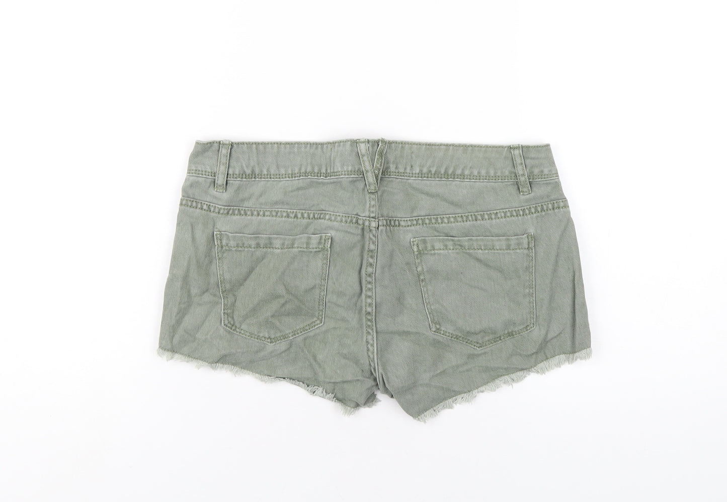 Denim & Co. Womens Green Cotton Hot Pants Shorts Size 10 Regular Zip