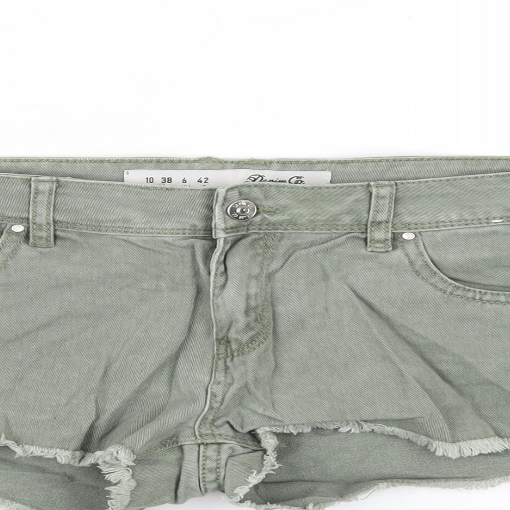 Denim & Co. Womens Green Cotton Hot Pants Shorts Size 10 Regular Zip