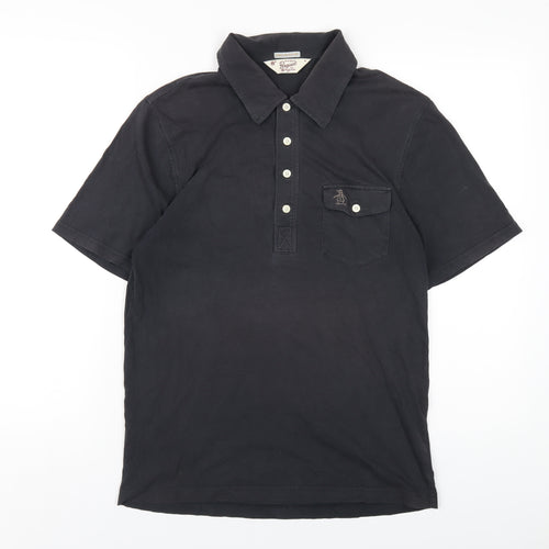 Original Penguin Mens Black Cotton Polo Size M Collared Button