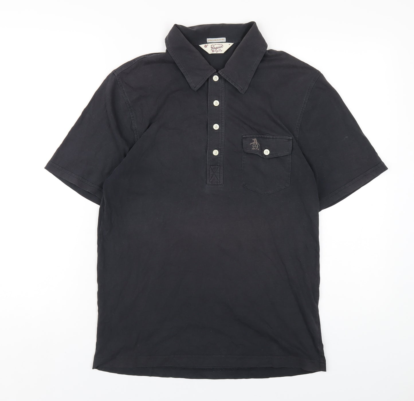 Original Penguin Mens Black Cotton Polo Size M Collared Button