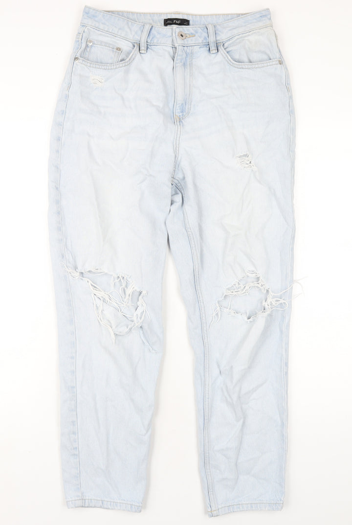 F&F Womens Blue Cotton Mom Jeans Size 10 L28 in Regular Zip