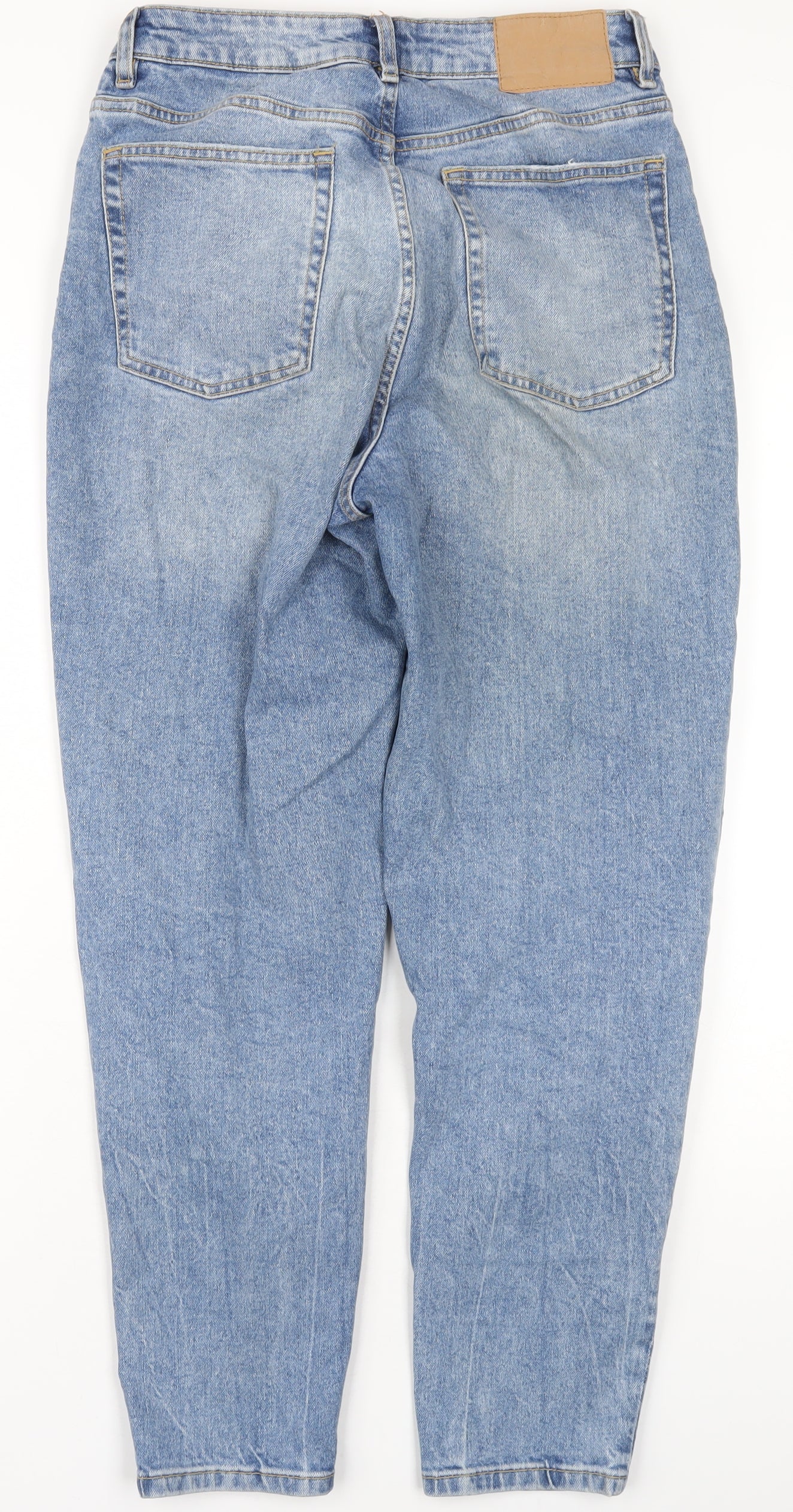 H&M Womens Blue Cotton Tapered Jeans Size 12 L29 in Regular Zip