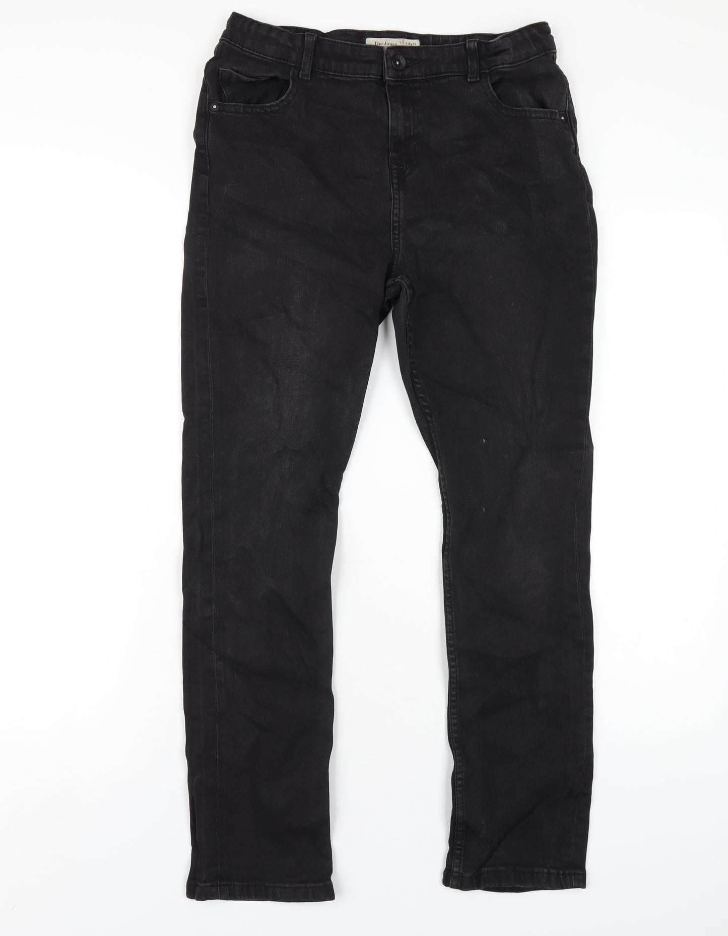 Marks and Spencer Boys Black Cotton Straight Jeans Size 13-14 Years L29 in Regular Zip