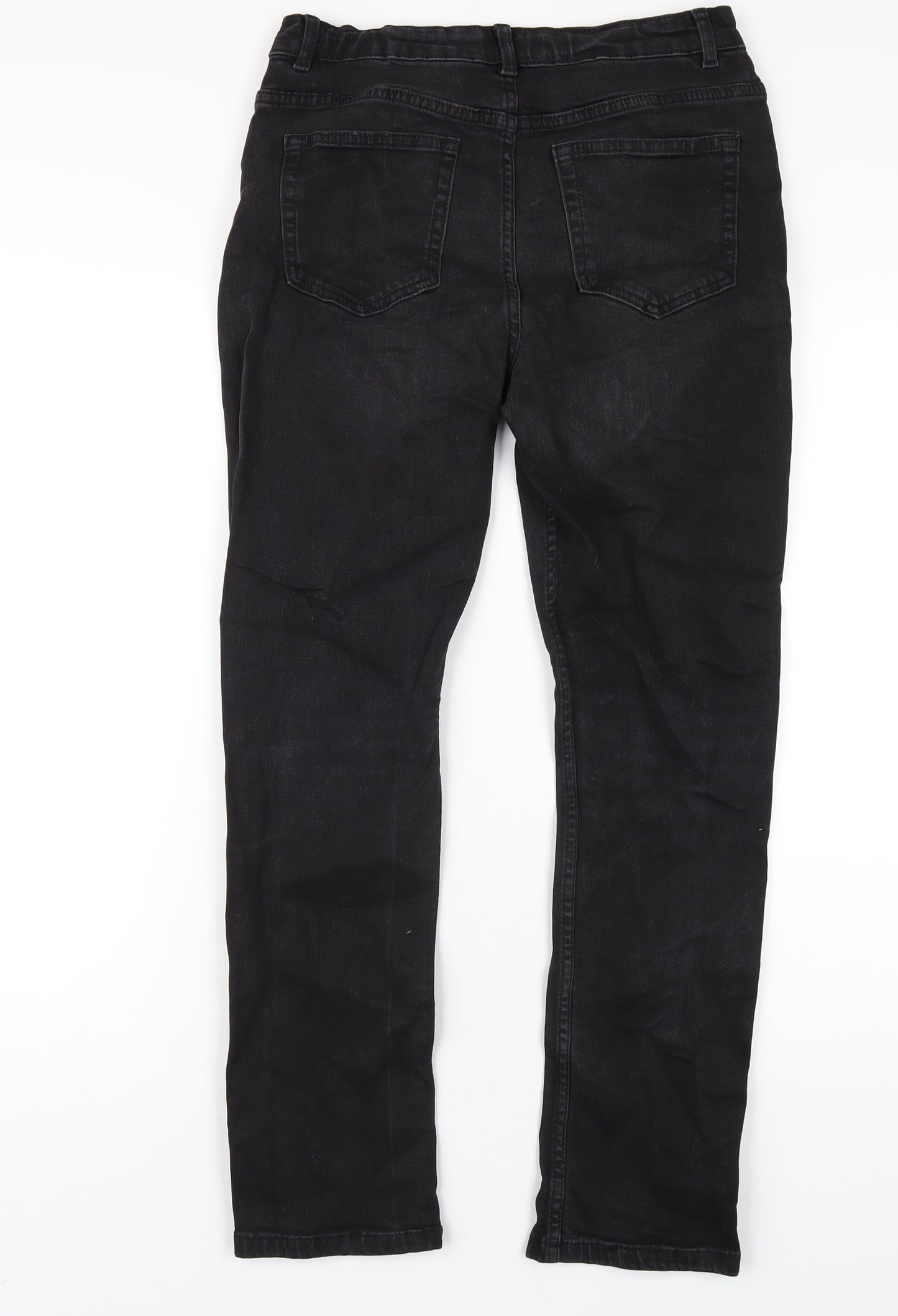 Marks and Spencer Boys Black Cotton Straight Jeans Size 13-14 Years L29 in Regular Zip