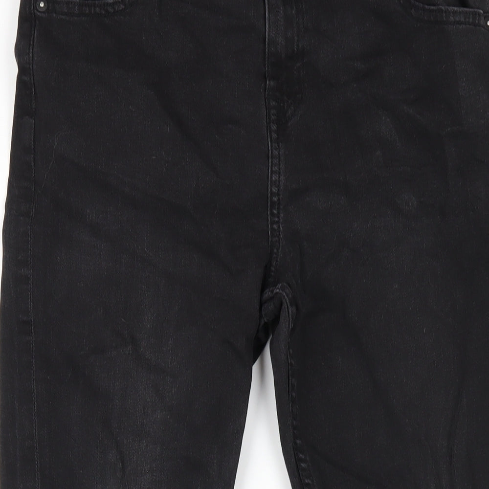 Marks and Spencer Boys Black Cotton Straight Jeans Size 13-14 Years L29 in Regular Zip