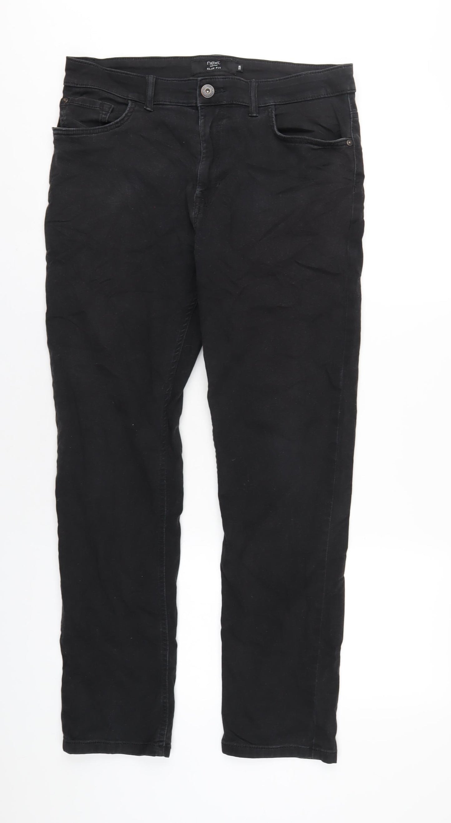 NEXT Mens Black Cotton Straight Jeans Size 32 in L30 in Regular Zip