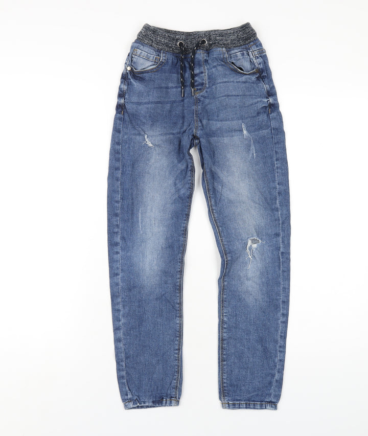 NEXT Boys Blue Cotton Straight Jeans Size 9 Months L26 in Regular Drawstring